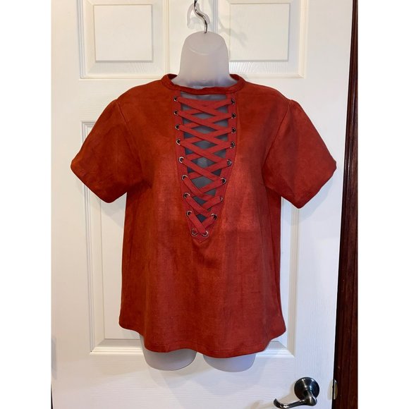 OLIVACEOUS Suede Lace Up Shirt Size Medium - Picture 2 of 6